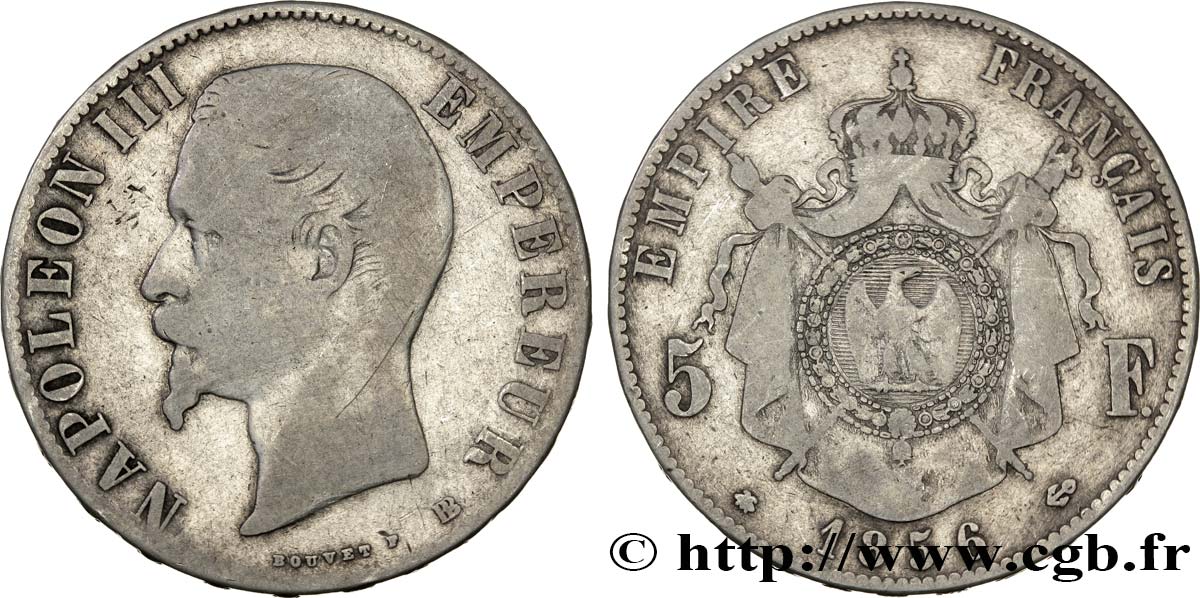 5 francs Napoléon III, tête nue 1856 Strasbourg F.330/8 F12 