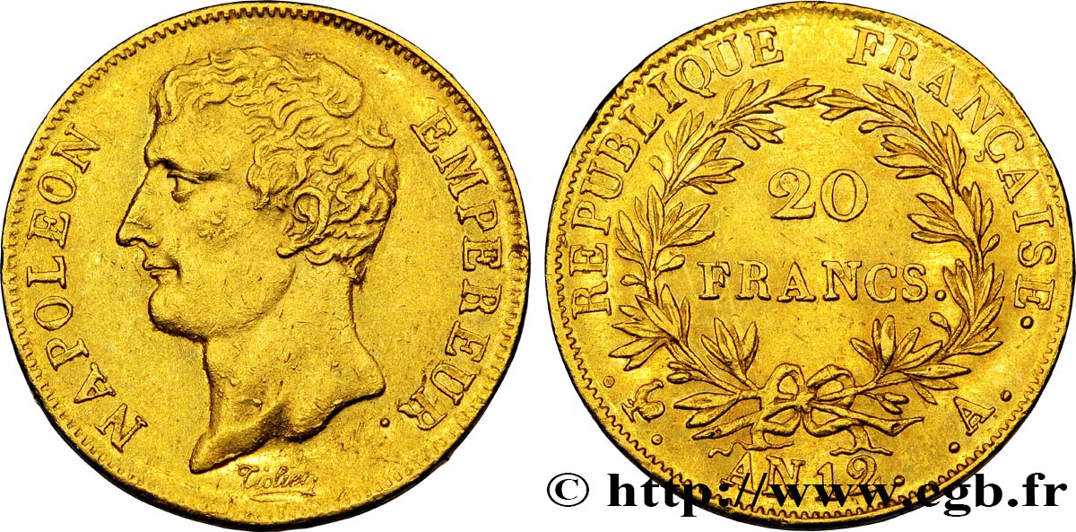 20 francs or Napoléon Empereur, buste intermédiaire 1804 Paris F.511/1 SS50 