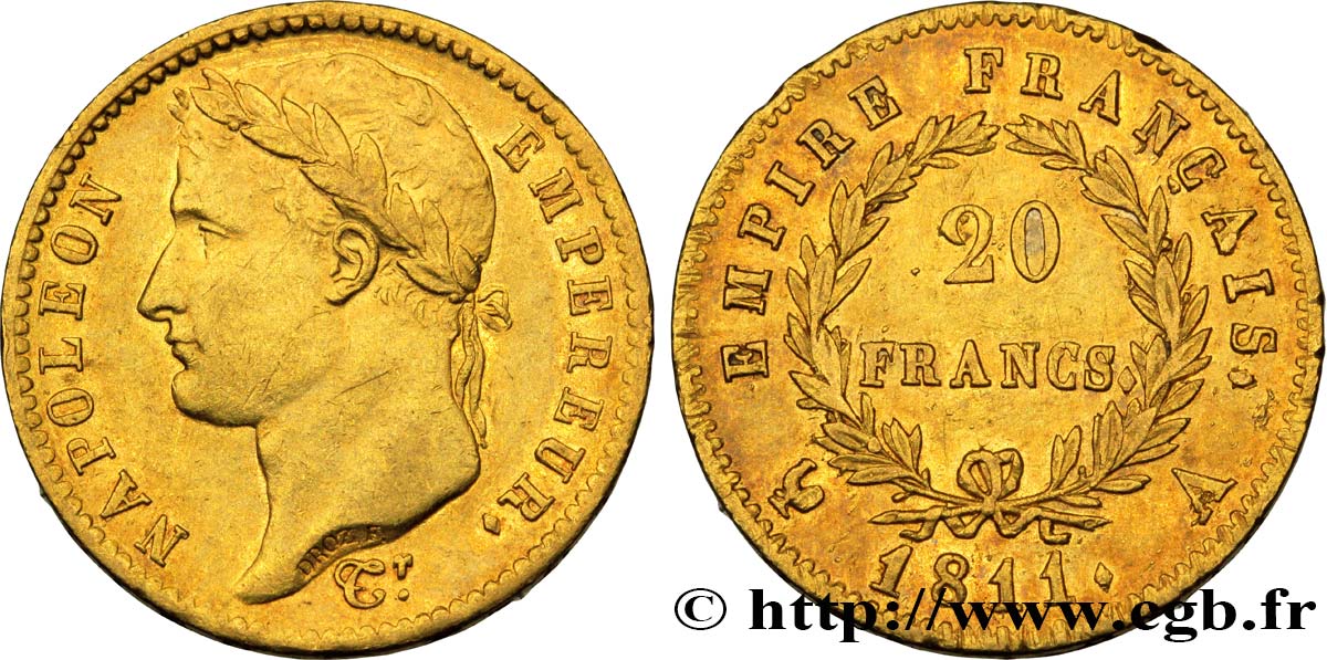 20 francs or Napoléon tête laurée, Empire français 1811 Paris F.516/16 BB48 
