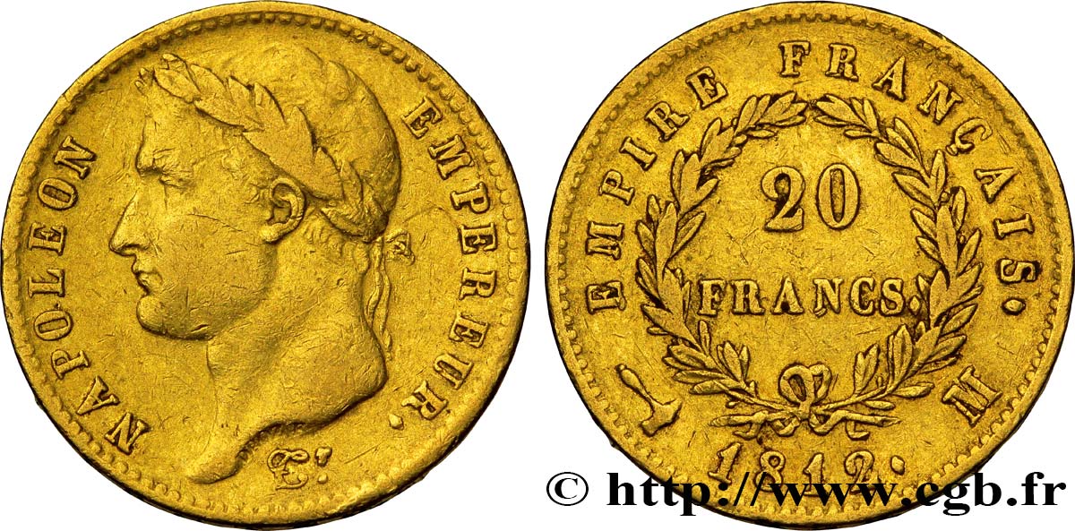 20 francs or Napoléon tête laurée, Empire français 1812 Toulouse F.516/25 XF45 