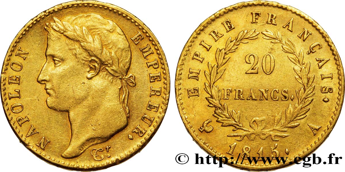 20 francs or Napoléon tête laurée, Cent-Jours 1815 Paris F.516A/1 TTB50 