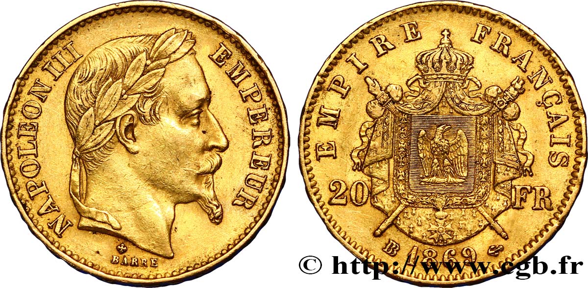 20 francs or Napoléon III, tête laurée 1869 Strasbourg F.532/22 SS45 