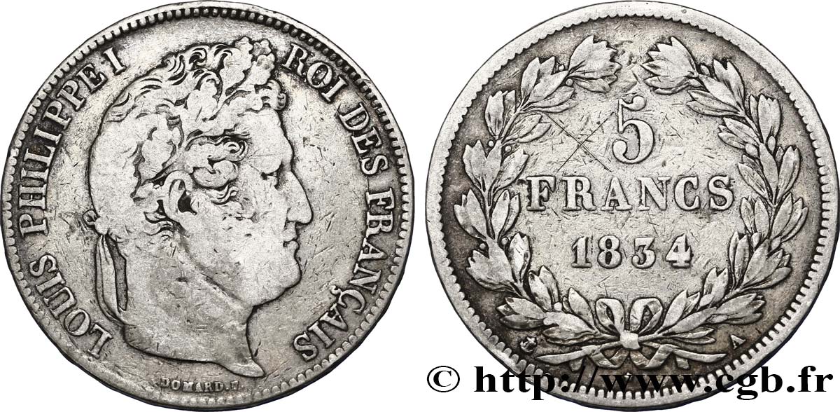 5 francs IIe type Domard 1834 Paris F.324/29 BC35 