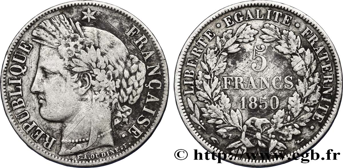 5 francs Cérès, IIe République 1850 Paris F.327/4 S25