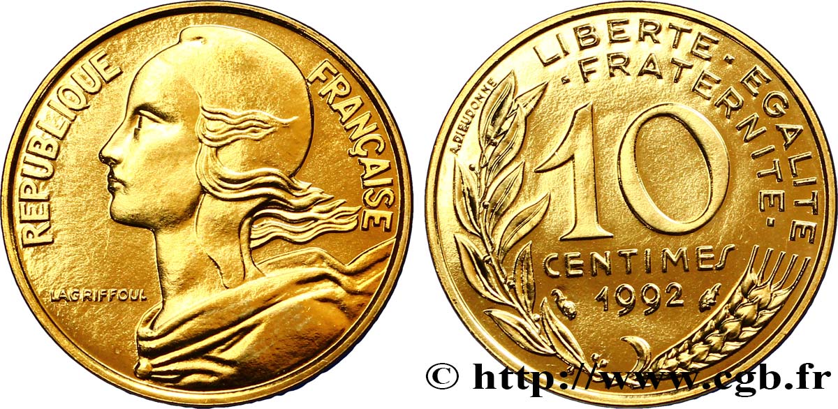 10 centimes Marianne, BU (Brillant Universel), frappe médaille 1992 Pessac F.144/34 ST68 