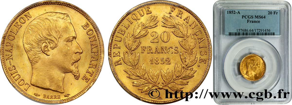 20 francs or Louis-Napoléon 1852 Paris F.530/1 SPL64 PCGS