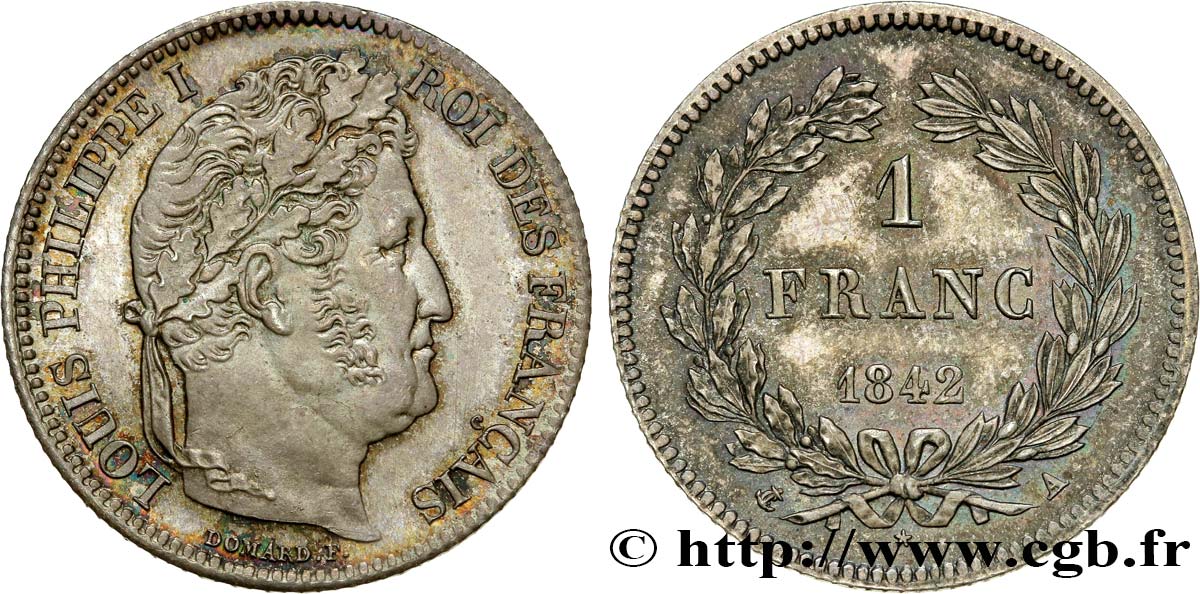 1 franc Louis-Philippe, couronne de chêne 1842 Paris F.210/85 VZ60 