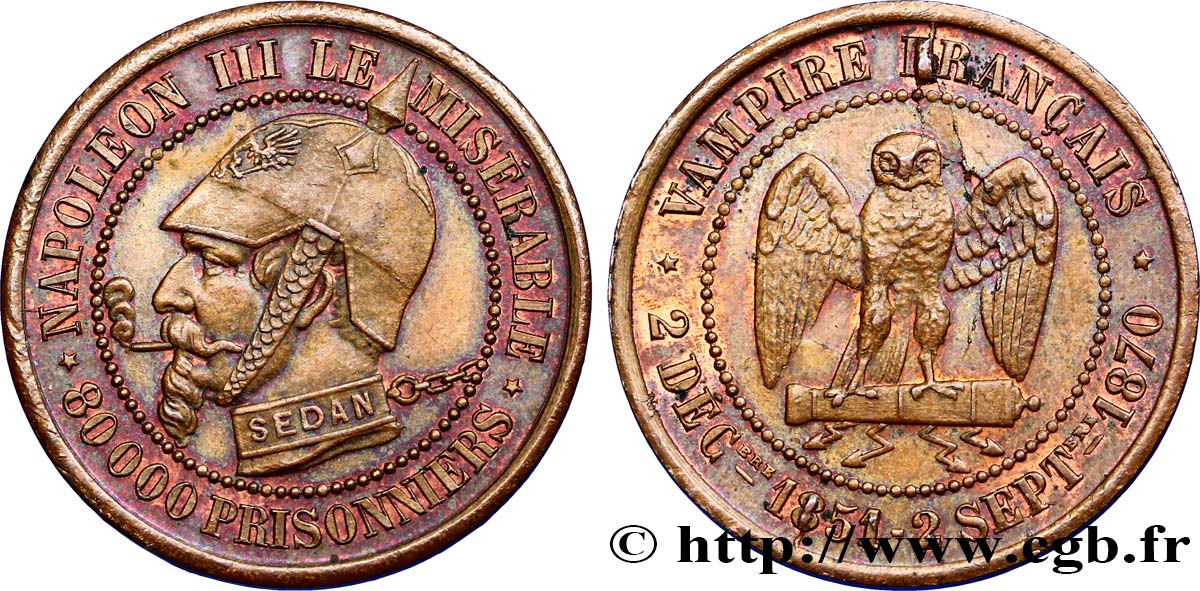 Monnaie satirique Br 27, module de 5 centimes 1870  Coll.43  SUP60 