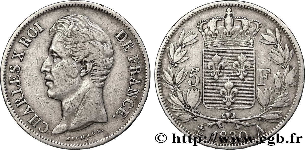 5 francs Charles X, 2e type, tranche en relief 1830 Paris F.312/1 TB28