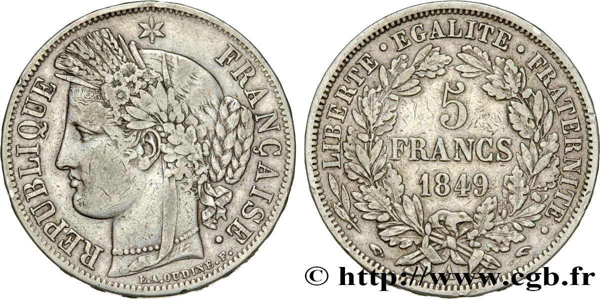 5 francs Cérès, IIe République, Main / Main 1849 Paris F.327/2 MB35 