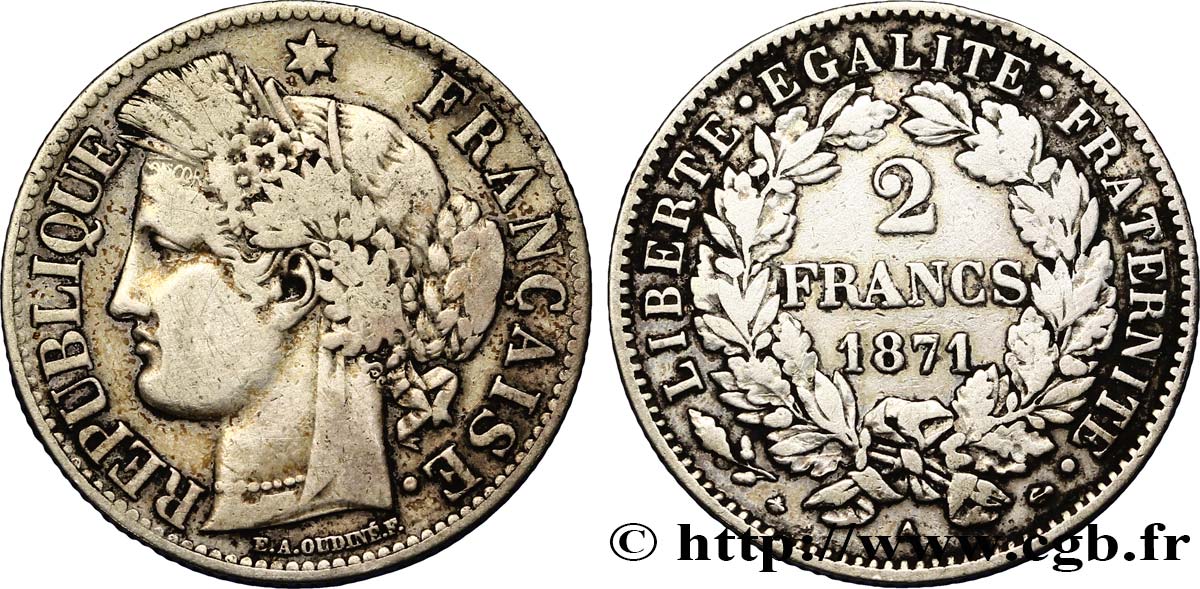 2 francs Cérès, avec légende 1871 Paris F.265/5 BC15 