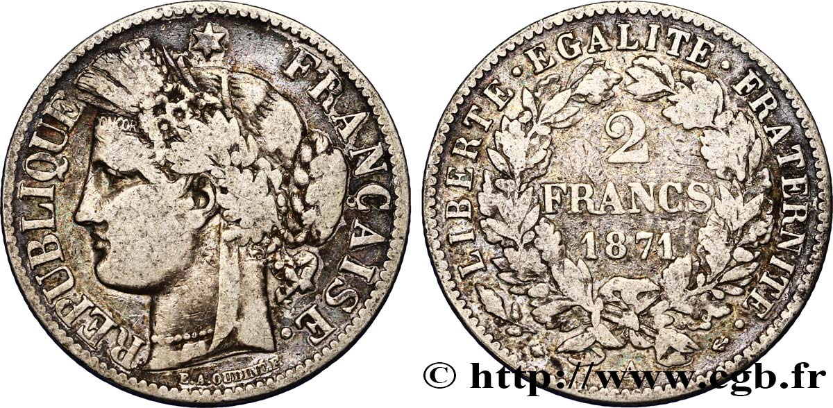2 francs Cérès, avec légende 1871 Paris F.265/4 VF20 