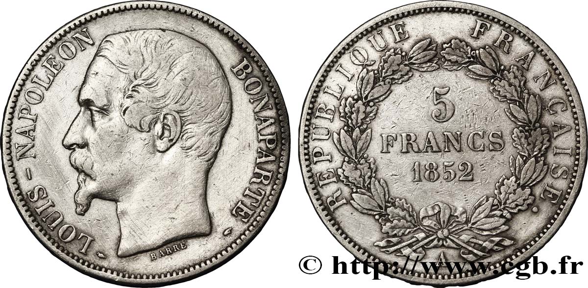 5 francs Louis-Napoléon, 1er type 1852 Paris F.329/1 BC28 