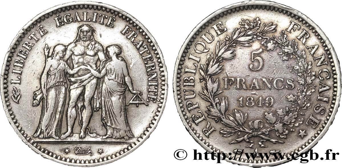 5 francs Hercule, IIe République 1849 Paris F.326/5 TB25 