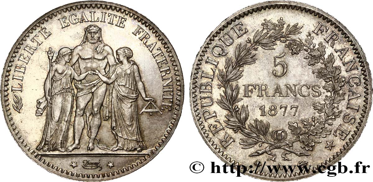 5 francs Hercule 1877 Paris F.334/19 EBC60 