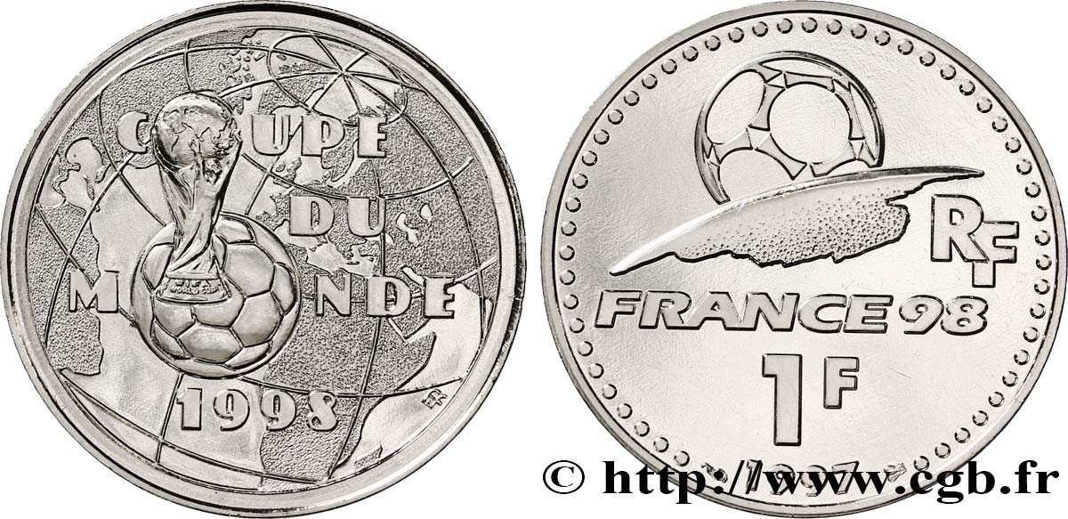 Brillant Universel 1 franc Coupe du Monde de Football 1998 1997 Paris F.1003 1 MS68 