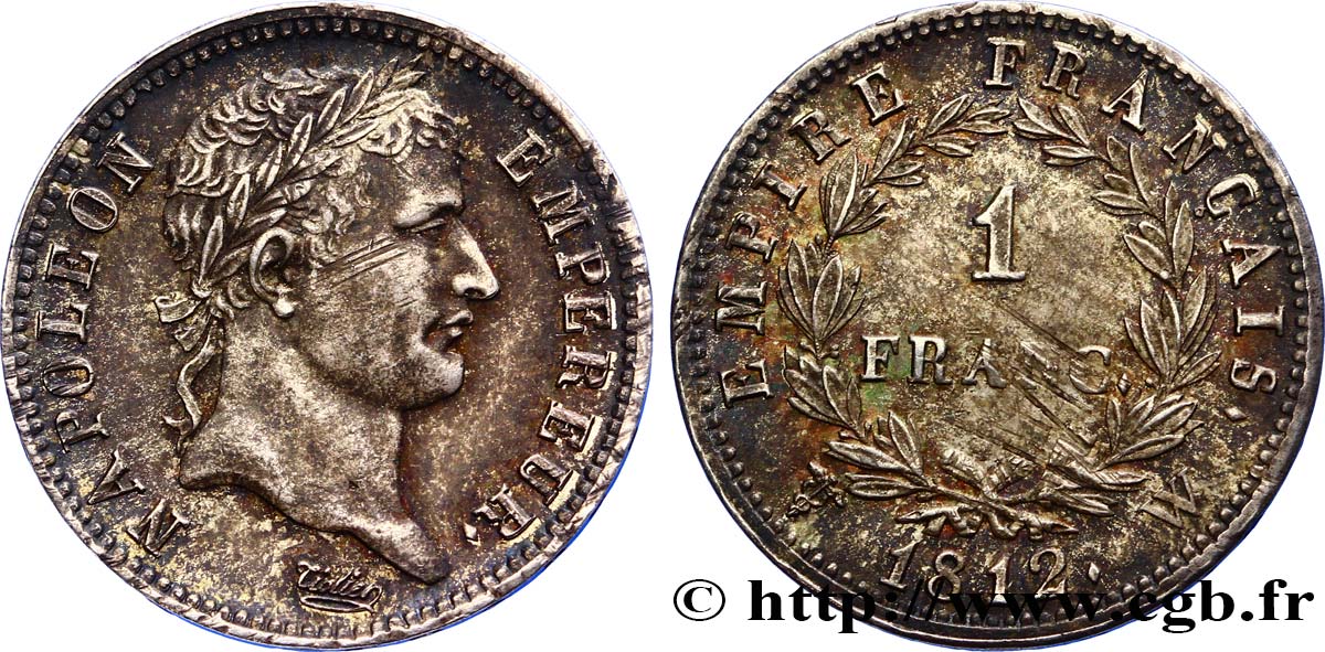 1 franc Napoléon Ier tête laurée, Empire français 1812 Lille F.205/57 TTB52 