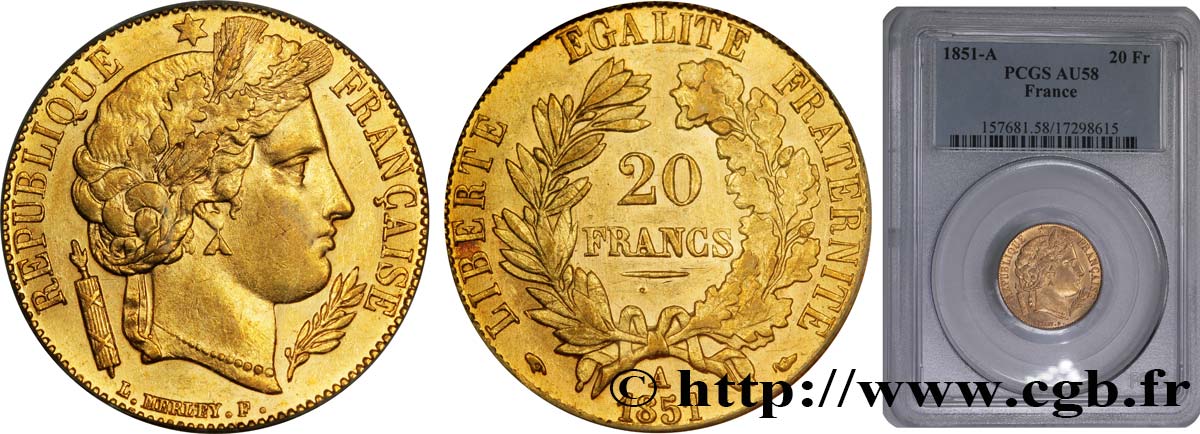 20 francs or Cérès 1851 Paris F.529/4 SUP55 PCGS
