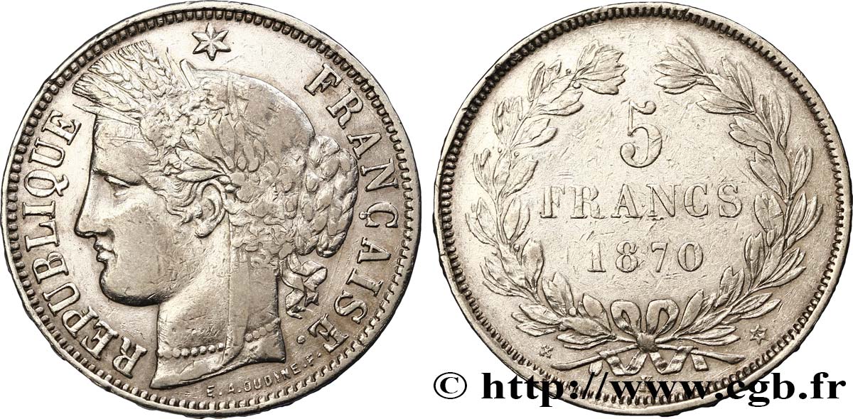 5 francs Cérès, sans légende 1870 Bordeaux F.332/3 S35 
