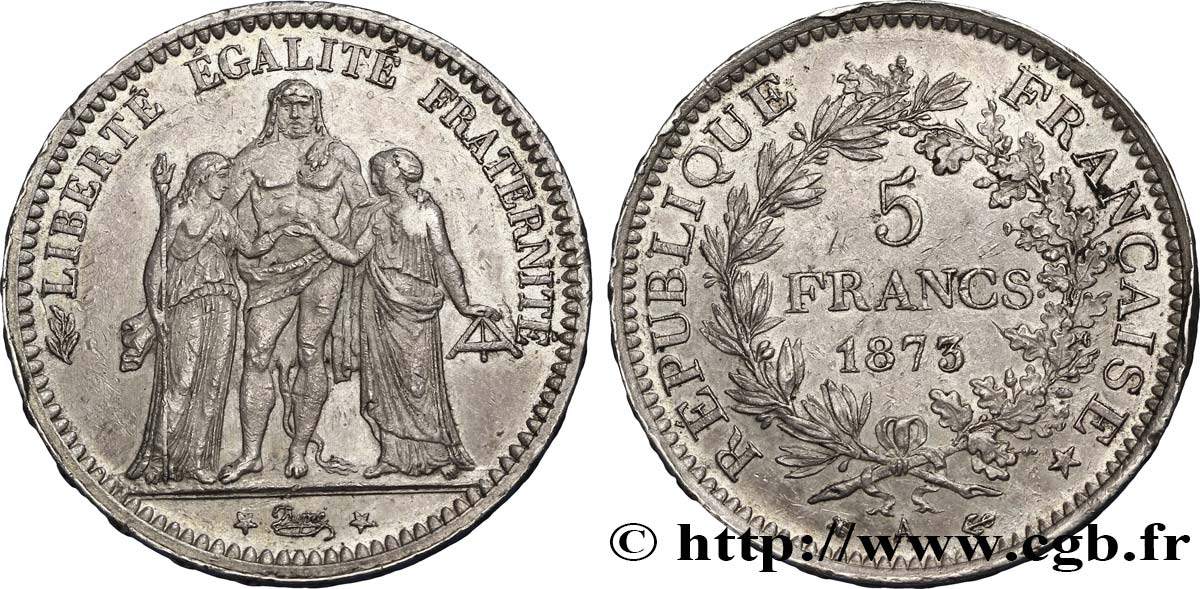 5 francs Hercule 1873 Paris F.334/10 TTB48 
