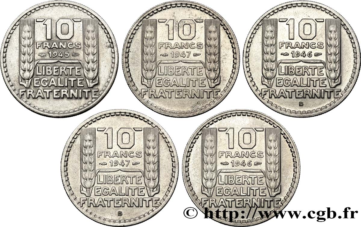 Série complète de 10 francs Turin, grosse tête, rameaux courts - - F.361A/- XF/AU 