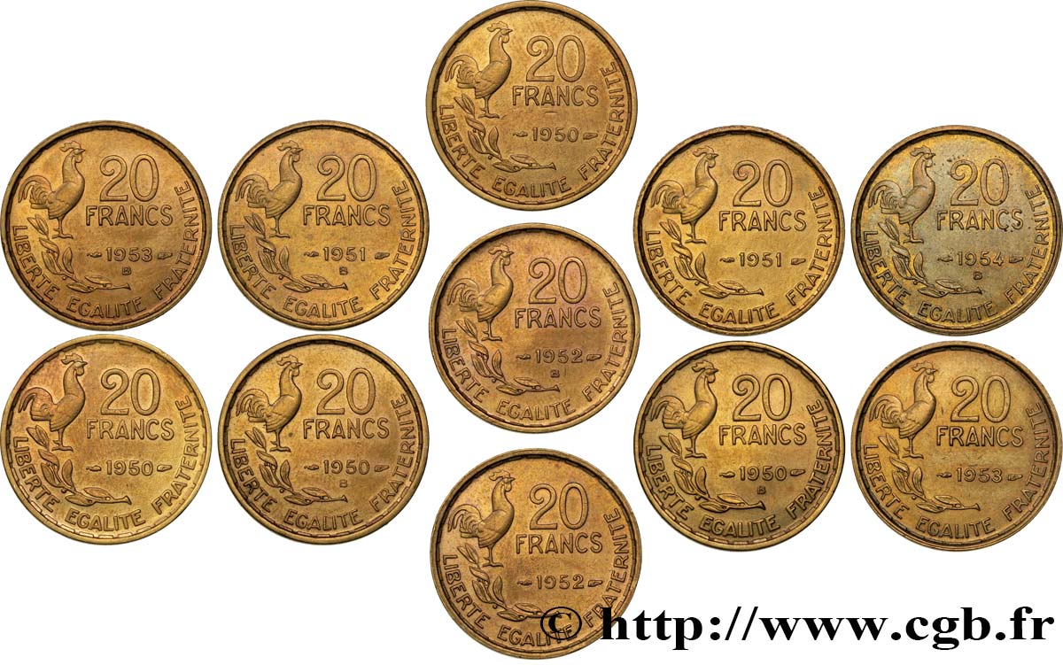 Série quasi complète de 20 francs G. Guiraud -  F.402/- BB/q.SPL 