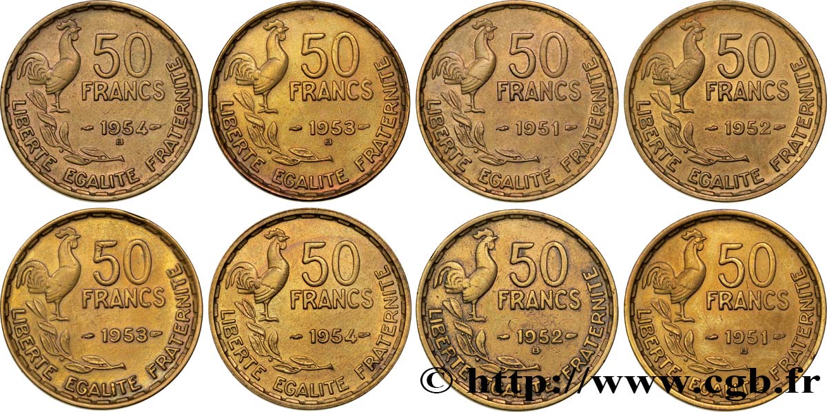 Lot de 8 pièces de 50 francs Guiraud -  F.425/- XF/AU 