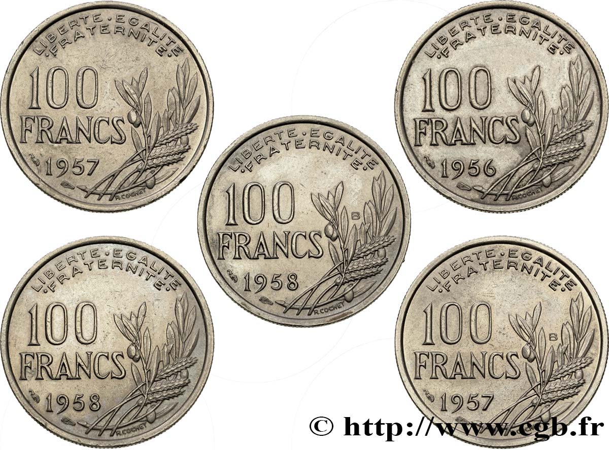Lot de 5 pièces de 100 francs Cochet -  F.450/- TTB/TTB+ 