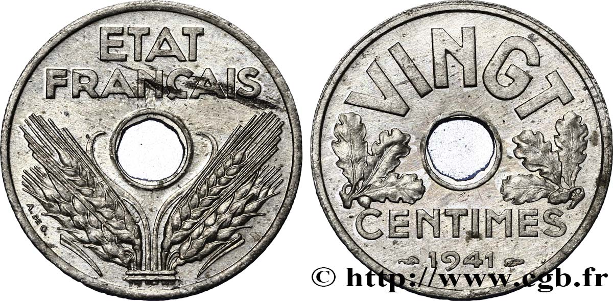 VINGT centimes État français 1941  F.152/2 SC63 