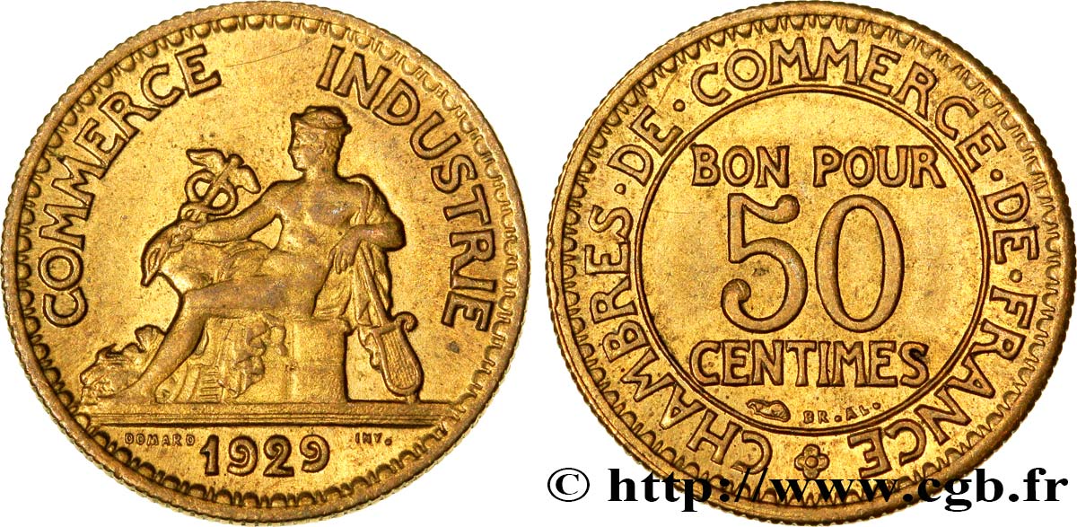50 centimes Chambres de Commerce 1929 Paris F.191/11 SUP58 