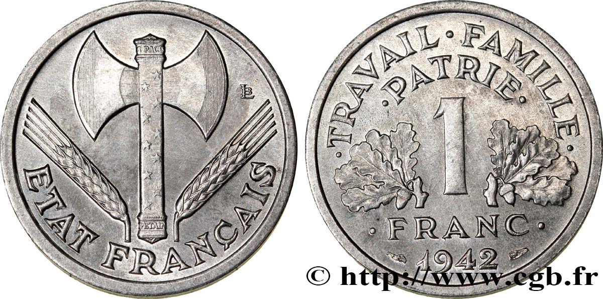 1 franc Francisque, lourde 1942  F.222/3 EBC60 