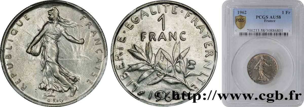 1 franc Semeuse, nickel 1962 Paris F.226/7 AU58 PCGS