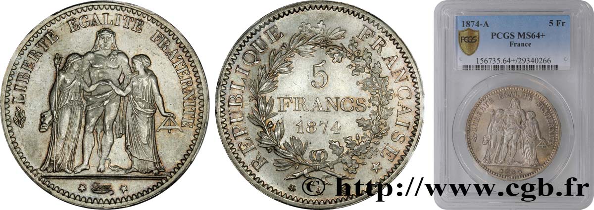 5 francs Hercule 1874 Paris F.334/12 SPL64 PCGS