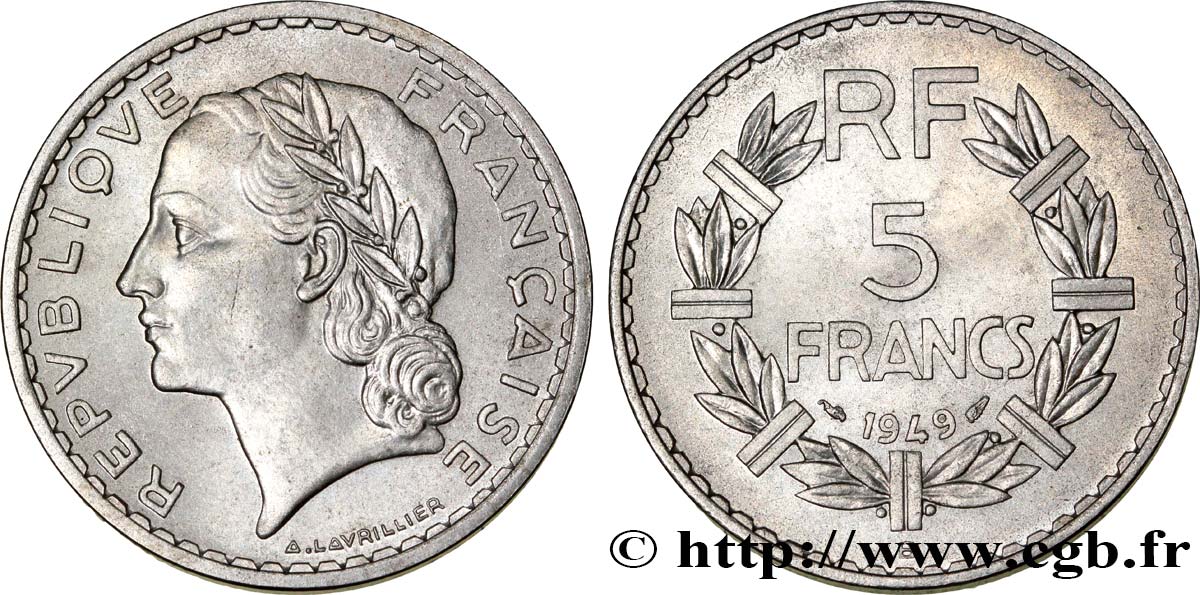5 francs Lavrillier, aluminium 1949 Beaumont-le-Roger F.339/19 EBC60 
