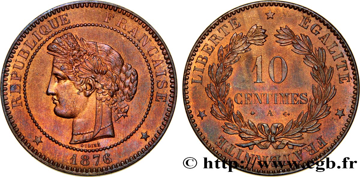 10 centimes Cérès 1876 Paris F.135/16 SUP62 