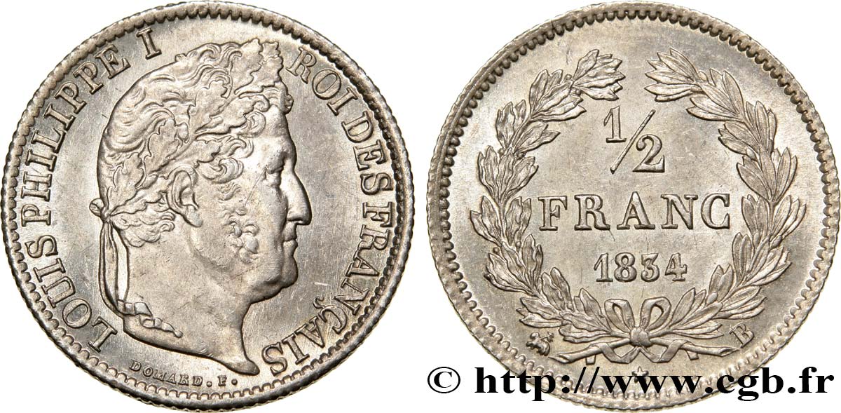 1/2 franc Louis-Philippe 1834 Rouen F.182/41 EBC58 