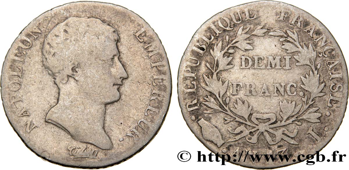 Demi-franc Napoléon Empereur, Calendrier révolutionnaire 1805 Limoges F.174/15 B14 