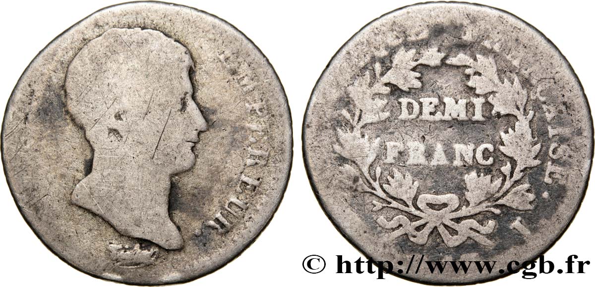 Demi-franc Napoléon Empereur, Calendrier révolutionnaire 1805 Limoges F.174/16 AB3 