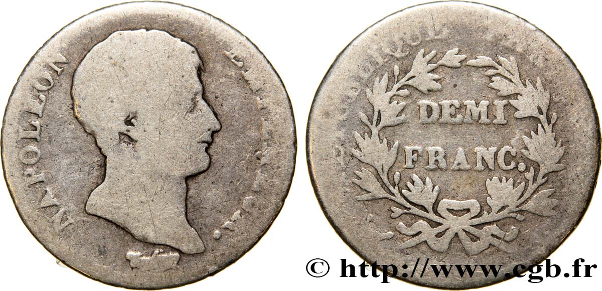 Demi-franc Napoléon Empereur, Calendrier révolutionnaire 1805 Bordeaux F.174/17 q.B5 