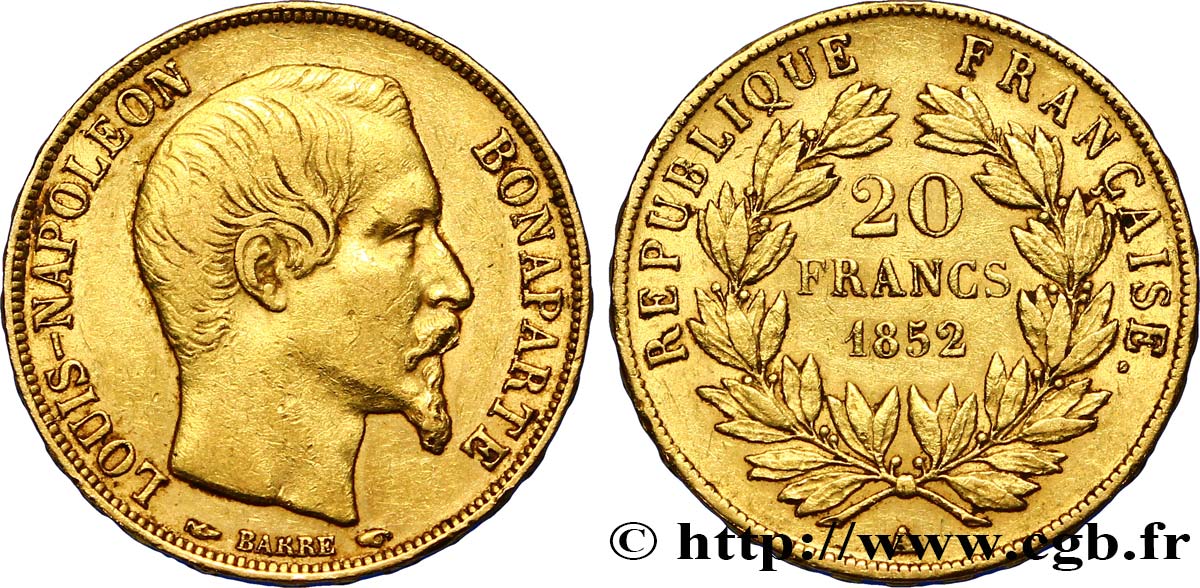 20 francs or Louis-Napoléon 1852 Paris F.530/1 XF40 
