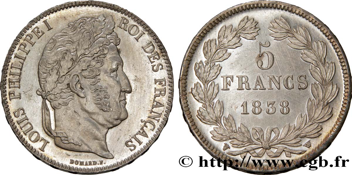 5 francs IIe type Domard 1838 Lille F.324/74 TTB+ 