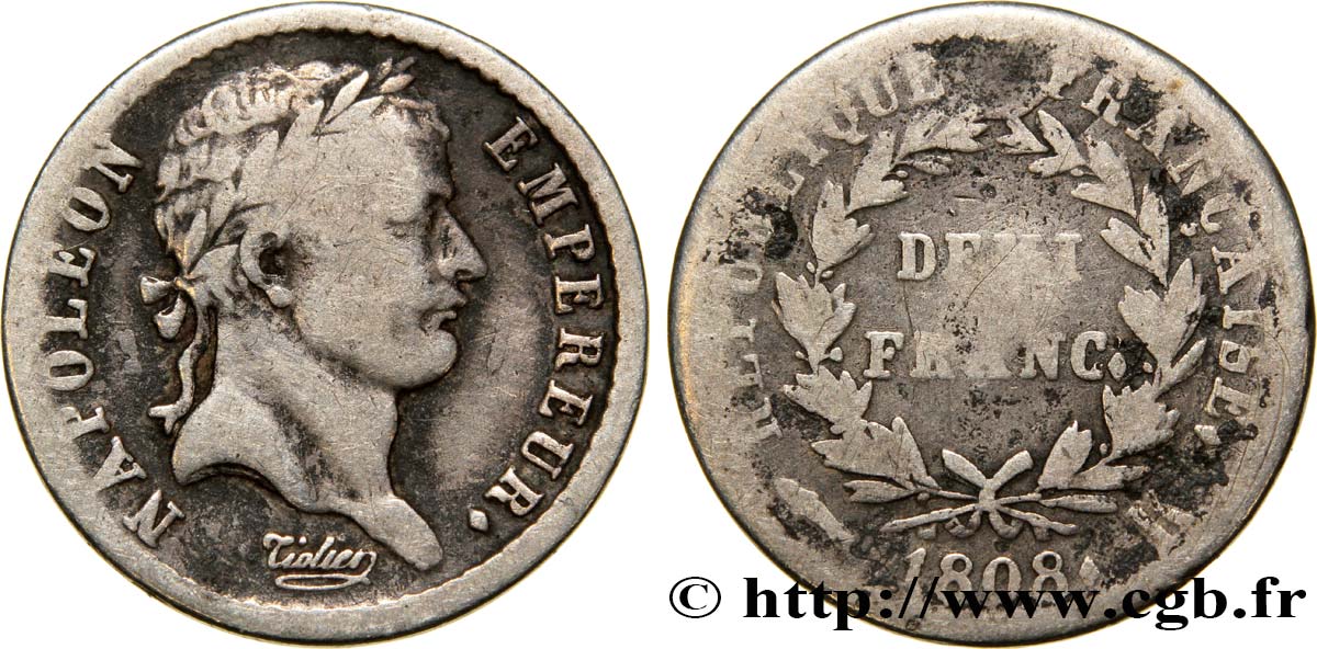 Demi-franc Napoléon Ier tête laurée, République française, buste fin 1808 Bordeaux F.177/9 MB18 
