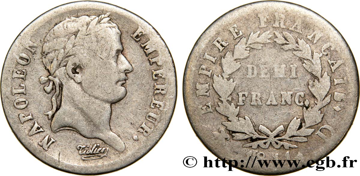 Demi-franc Napoléon Ier tête laurée, Empire français 1811 Lyon F.178/24 BC18 