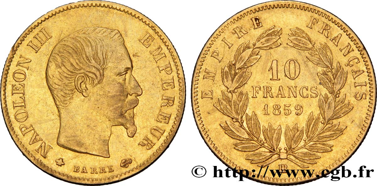 10 francs or Napoléon III, tête nue 1859 Strasbourg F.506/8 TTB48 