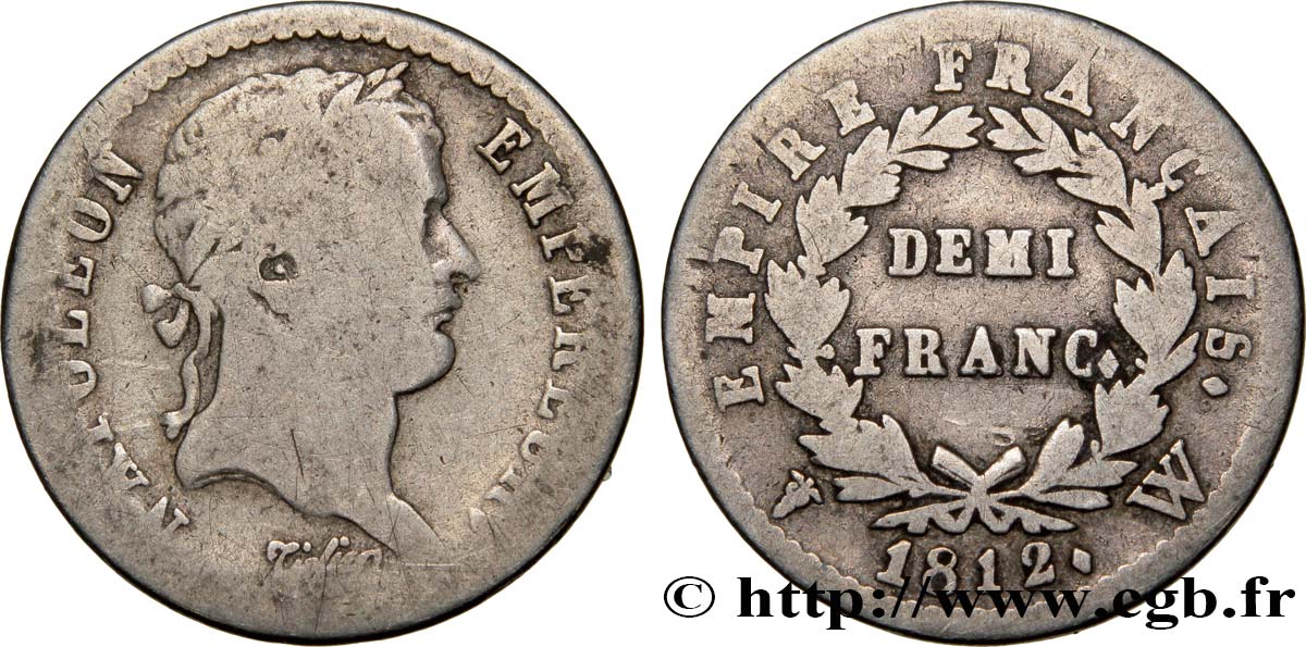 Demi-franc Napoléon Ier tête laurée, Empire français 1812 Lille F.178/48 F12 