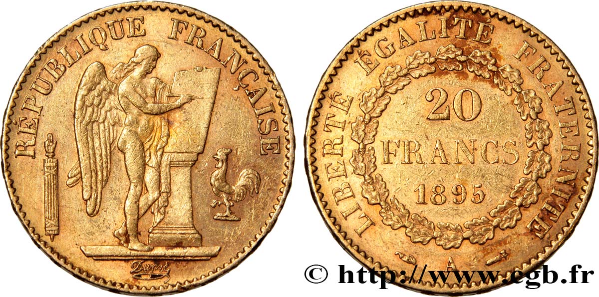 20 francs or Génie, Troisième République 1895 Paris F.533/19 SS45 