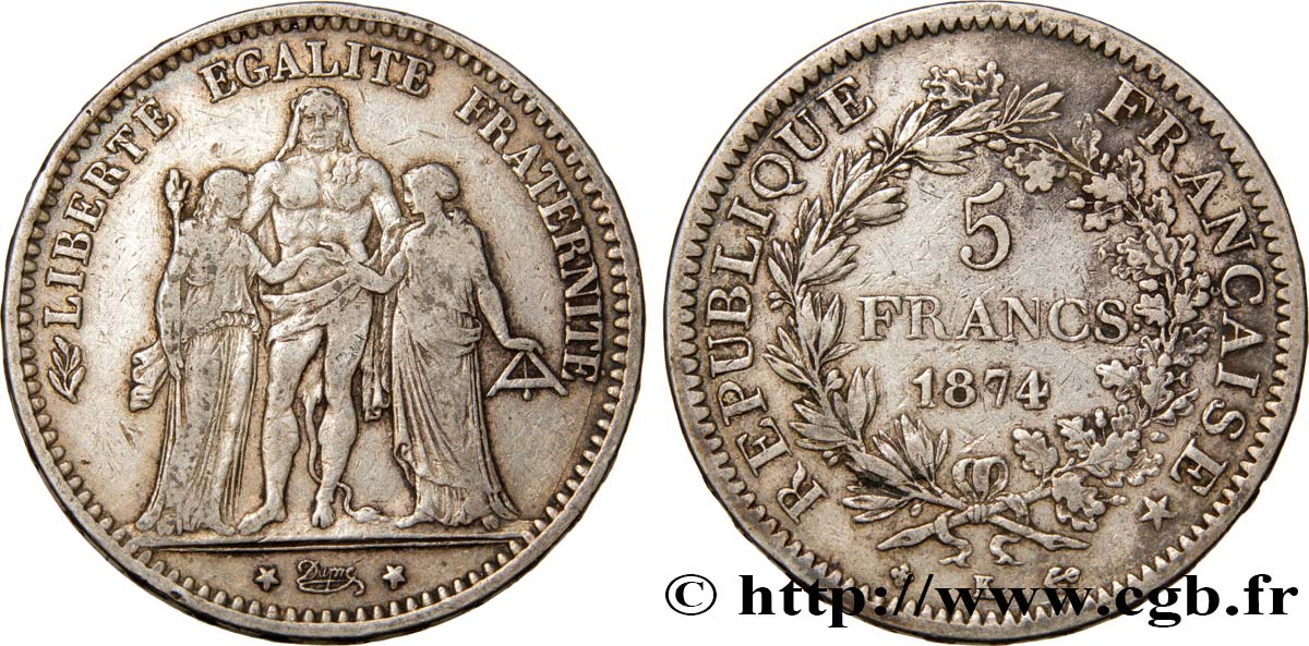 5 francs Hercule 1874 Bordeaux F.334/13 VF35 