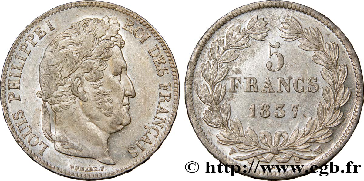 5 francs IIe type Domard 1837 Lille F.324/67 AU50 