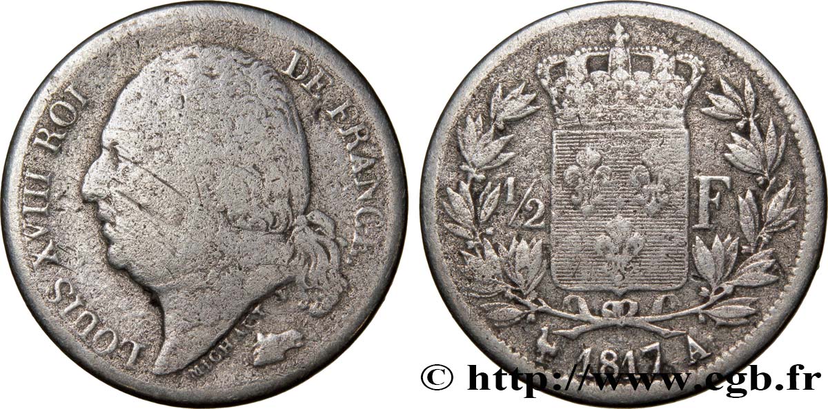 1/2 franc Louis XVIII 1817 Paris F.179/9 F12 