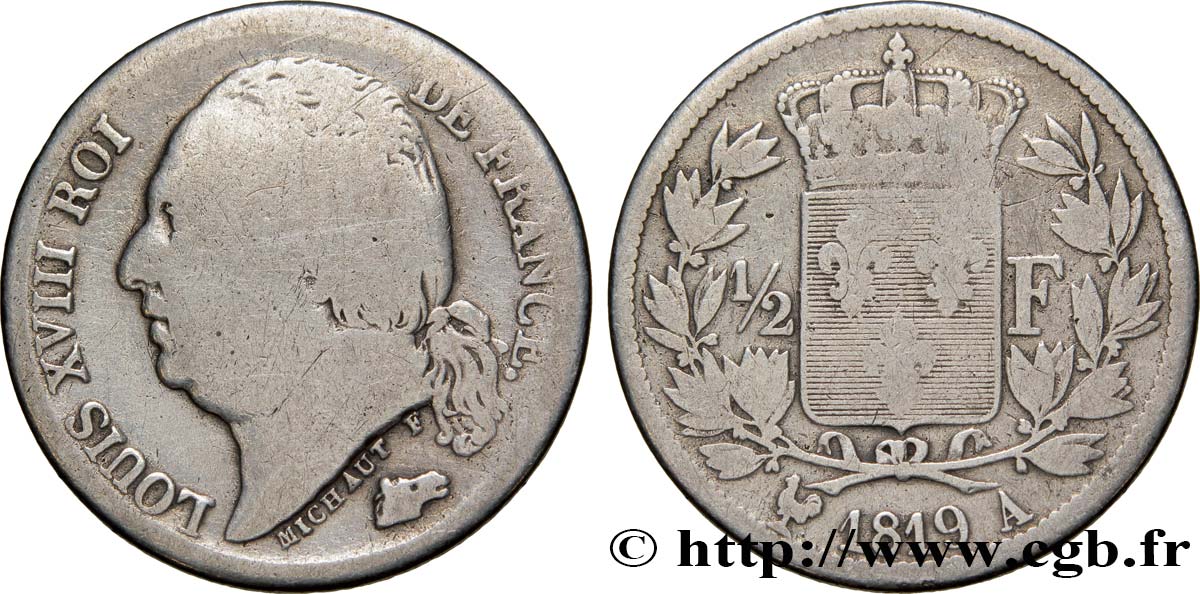 1/2 franc Louis XVIII 1819 Paris F.179/20 SGE10 